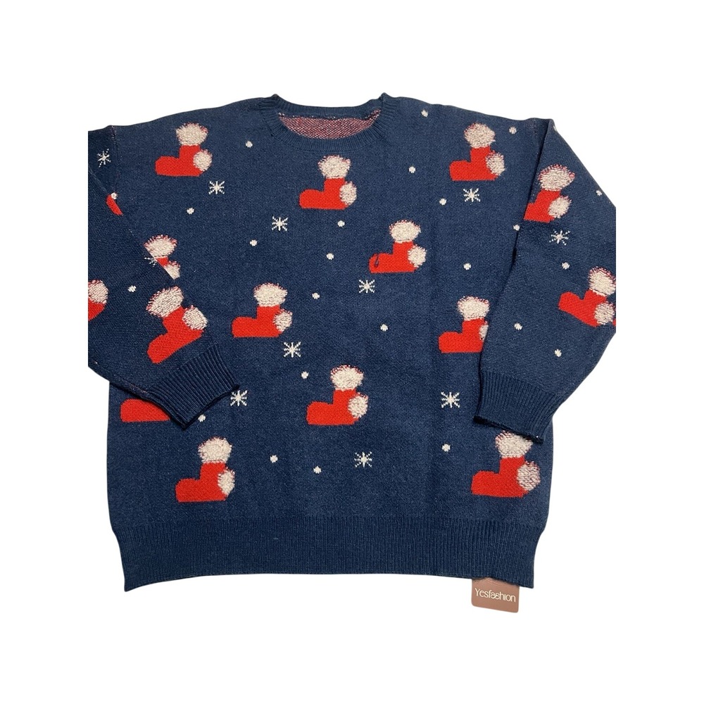 NWT Yesfashion Christmas Stockings Sweater Medium Blue